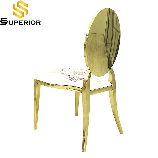 Superior customized rental metal gold round back chavari chairs stackable wedding