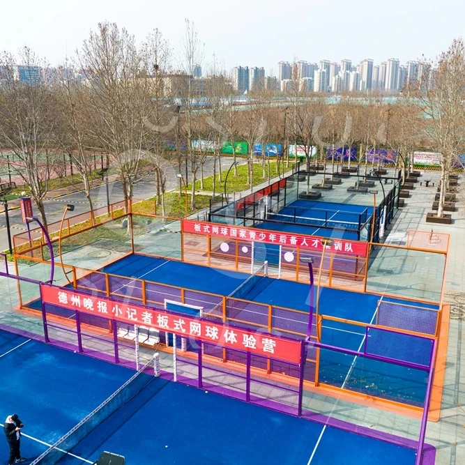 OSI Twice Powder Coating Mixing Zinc Paddle Tennis Court For Sale, 15mm monofilament Turf Panoramic Style Padel Court