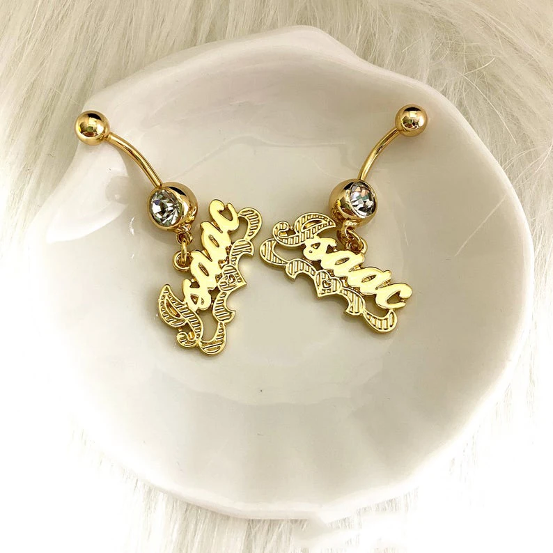
Personalized Belly Button Ring Name Navel Ring Initials Belly Rings Crystal Stones Navel Custom Body Jewelry BridesGift for her 