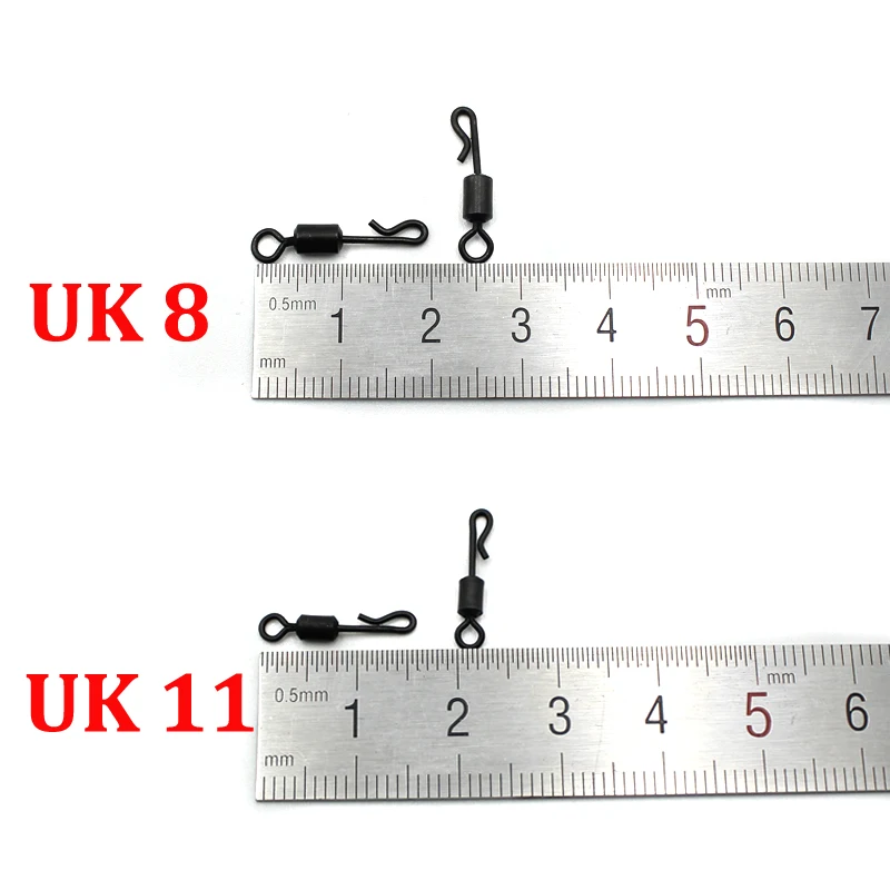 Long Body Q-Shaped Matt Black Color Quick Change Swivels for Carp Fishing Kwik Lok Swivels Size 8 Rolloing Swivels