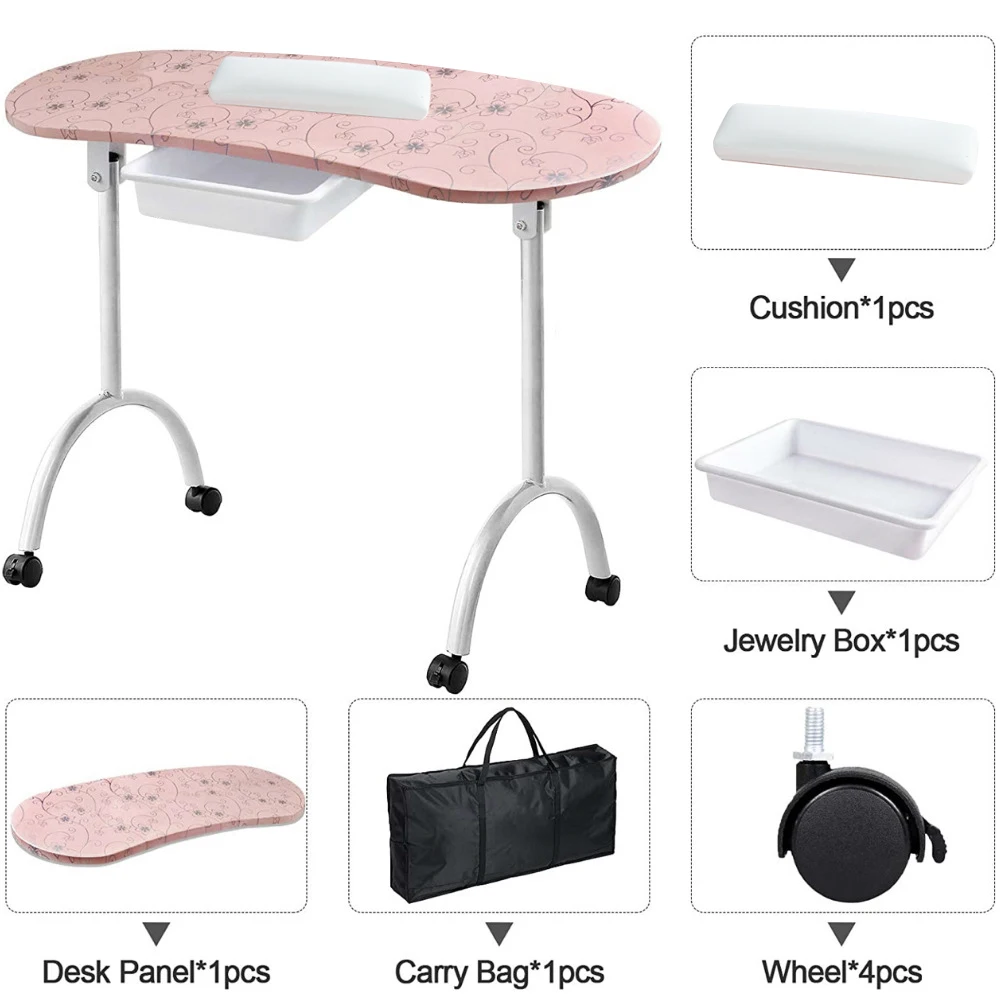 Nail Desk For Home Office Hot Pink Salon Furniture Portable Foldable  Makeup Manicure table and Pink nail TablesSet