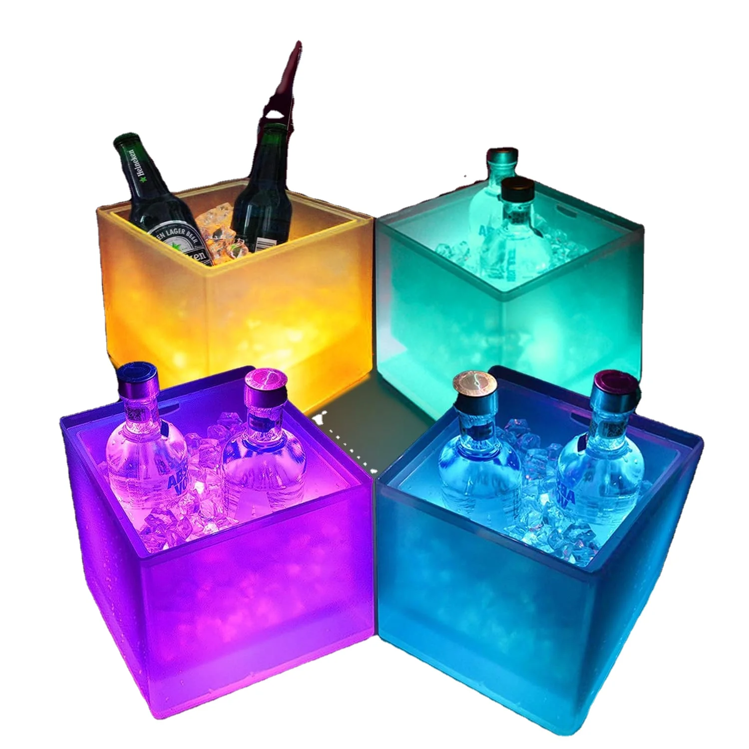 3.5L Plastic Double Layer Square Customized Logo Champagne Storage Cube Beer Ice Buckets for KTV Parties Bar Home Wedding