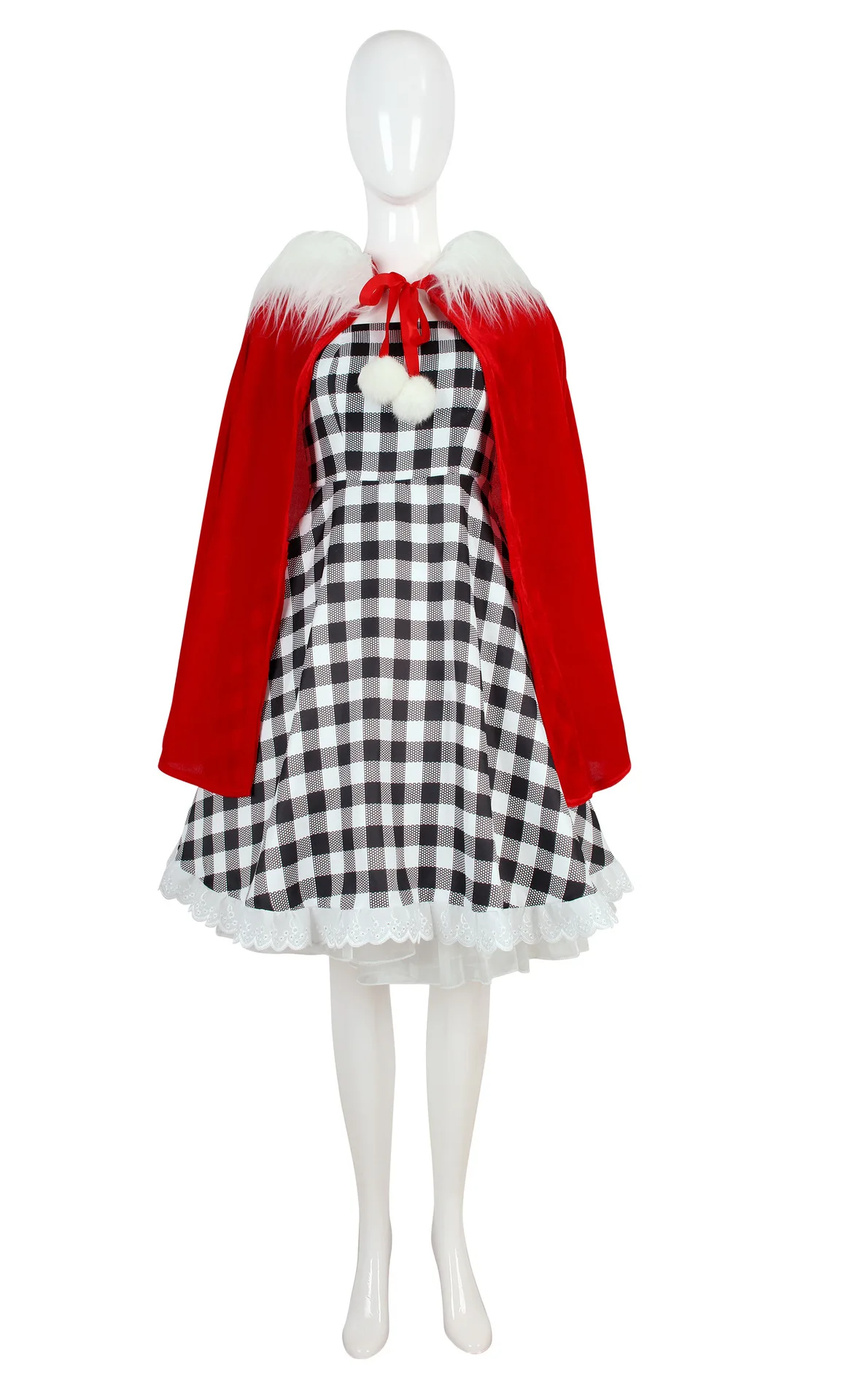 Cindy Lou Who Coaplay Costume Red Hood Cloak Plaid Dress Green Braid  Monster Cosplay Costume Christmas Outfit Women Girls