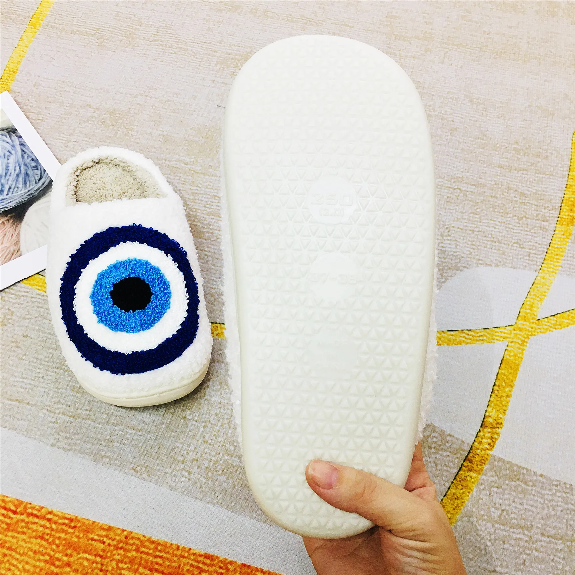 Тапочки женские с крышками и надписью love smile, рождественские плюшевые сланцы с леопардовым принтом, сглаза, смайлик, плохое сердце, кролик