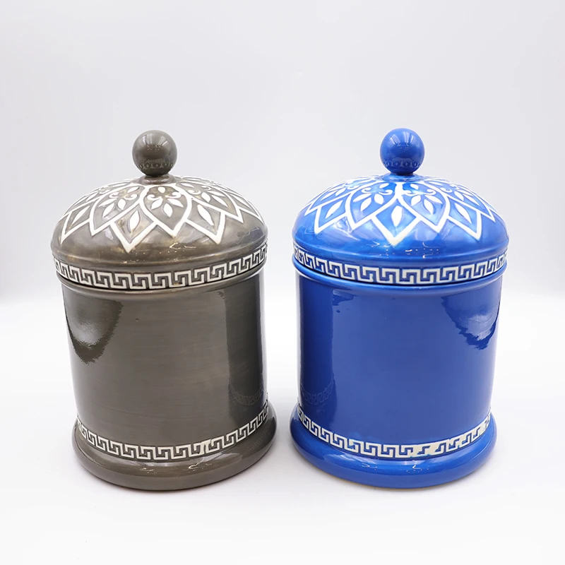 New simple pattern design wholesale home decor tobacco storage humidor Vintage handmade custom logo cigar ceramic jars