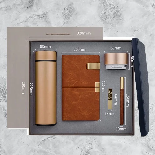 Large Gift Set For Small Business Gift Vacuum Flask Notebook 16gb Usb Wood Pen Bluetooth Speaker Box Promotional Marketing