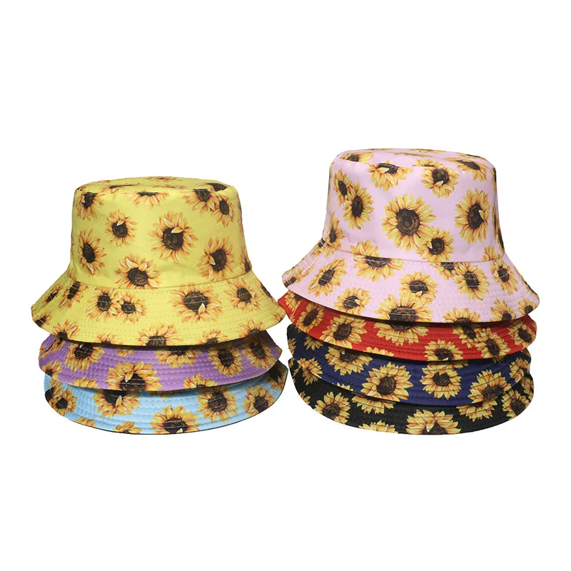 New hot selling spring and summer new double-sided flower sunshade sunscreen flower sunflower sun hat white bucket hat