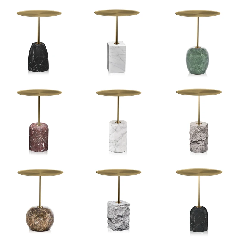 round sofa table black plated SS top Black Nero Margiua natural marble block base mini sofa side table