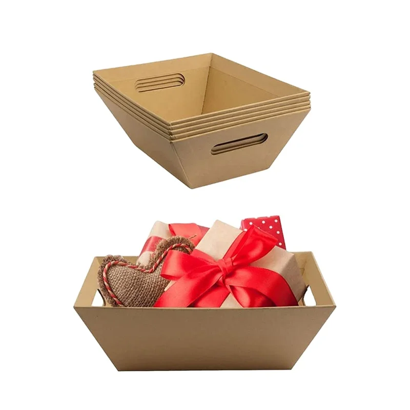 Wholesale custom wedding Christmas gift packages market tray cardboard basket with handles empty gift basket