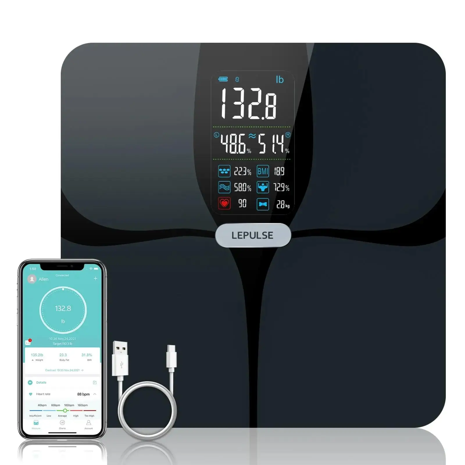 Lepulse F6 Bathroom Scale Bluetooth LED Display 15 Body Metrics BIA Technology And ITO Coating Electronic Smart Body Fat Scale