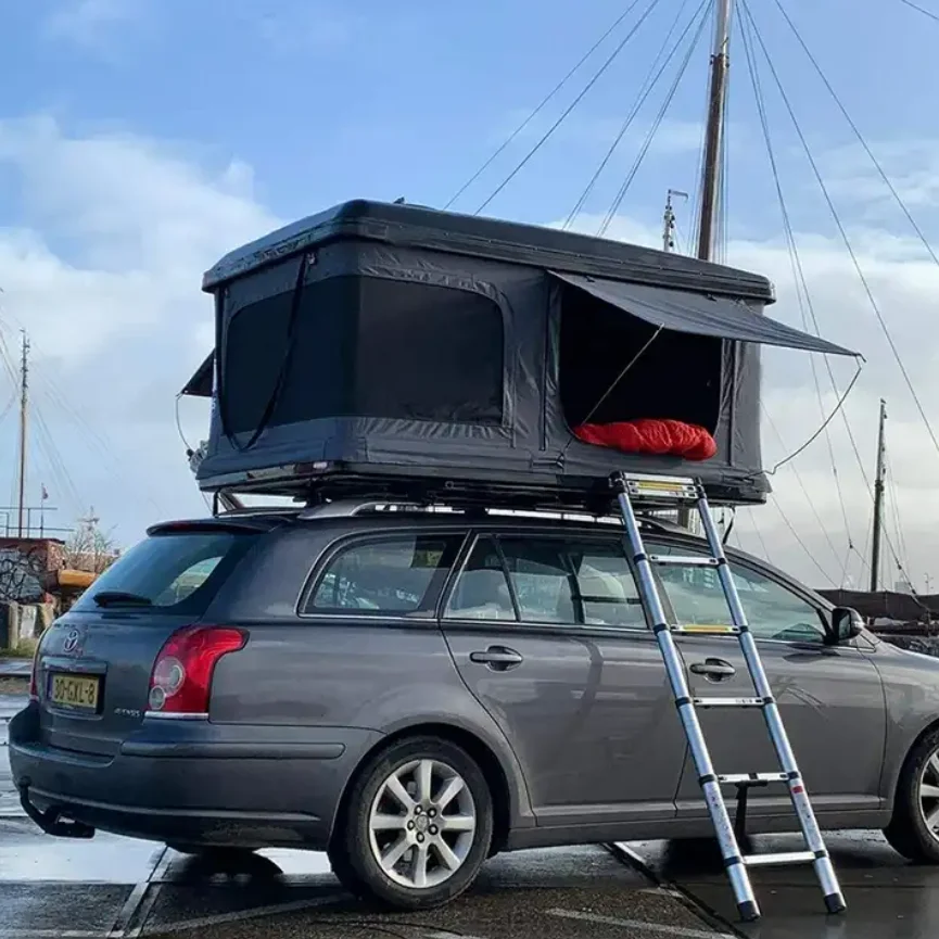 Hard Shell Outdoor Entertainment 2.3meter  Aluminum Telescopic Ladder Camouflage Field Game tube type one room car roof top tent