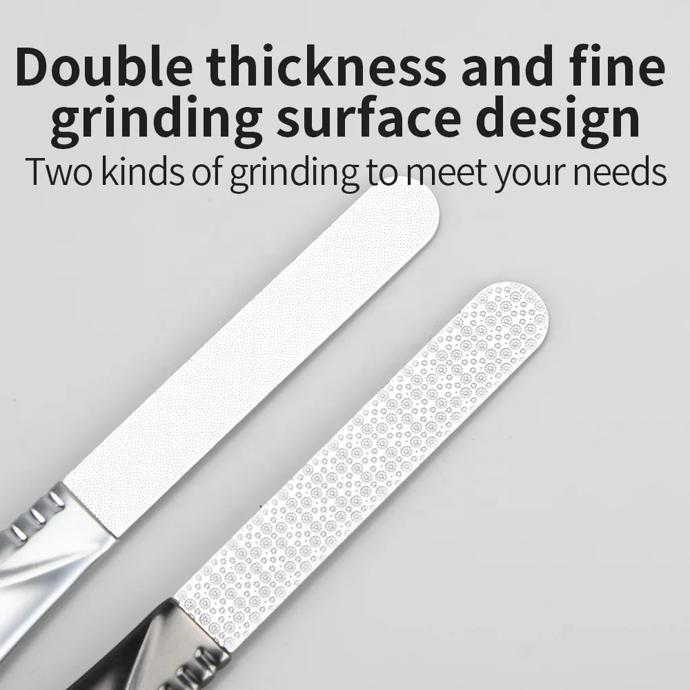 Leather Case Double Sided Non Slip Handle Grit Fingernail File Easily Grinding Stainless Steel Nail Files