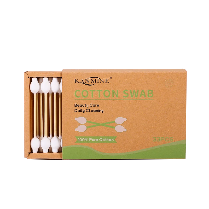 Portable Disposable Free Sample Eco Friendly 33Pcs Bamboo Stick Gourd Head Cotton Swab With Kraft Paper Drawer Box Package