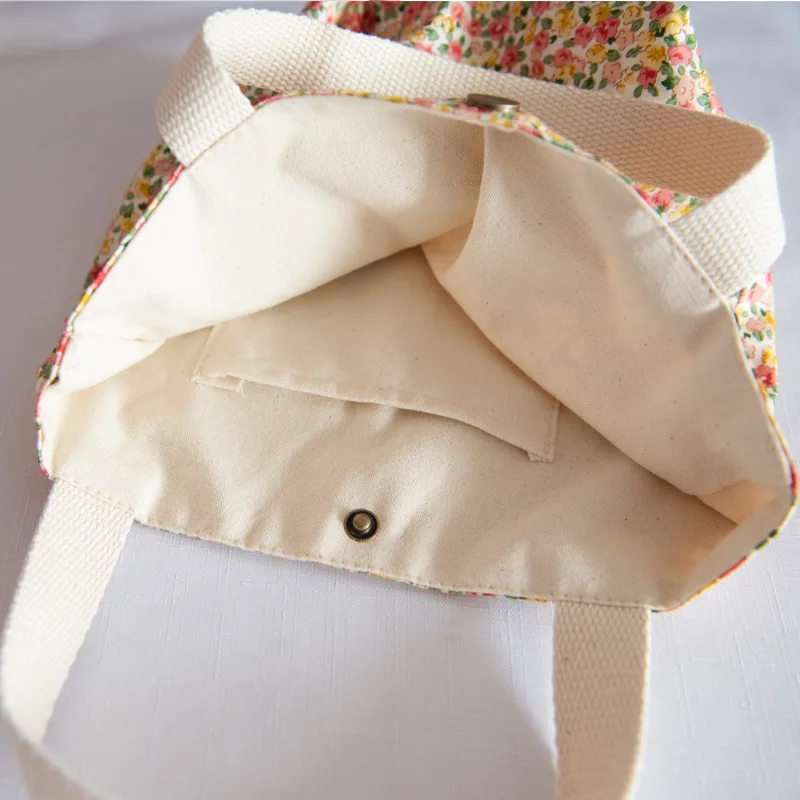 Custom Small Floral Tote Shoulder Mini Cloth Bag Rustic Style Casual Bento Bag Buckle Handbag