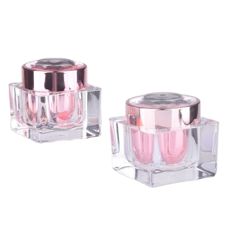 New Style double wall diamond lid pink square acrylic jar 30ml empty acrylic body cream jars hermetic acrylic jars