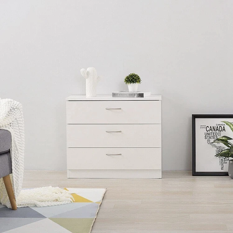 White Chest of Drawers 3 Draws Bedroom Furniture Hallway Storage Cabinet Matt