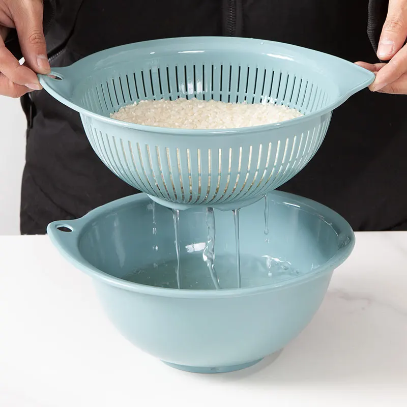 household wash kitchen tool food grade plastic fruit vegetable storage with handle water sieve basin layered drain basket