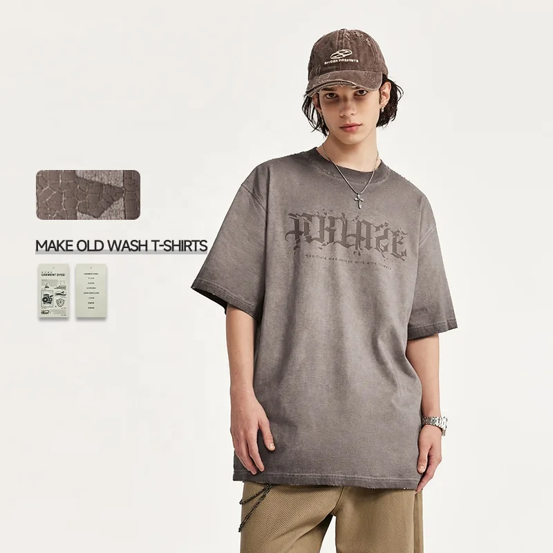 INFLATION Acid Washed Tshirt Jet Crack Printing Fabric Screen Print T shirt Man Clothes Mens T-shirts