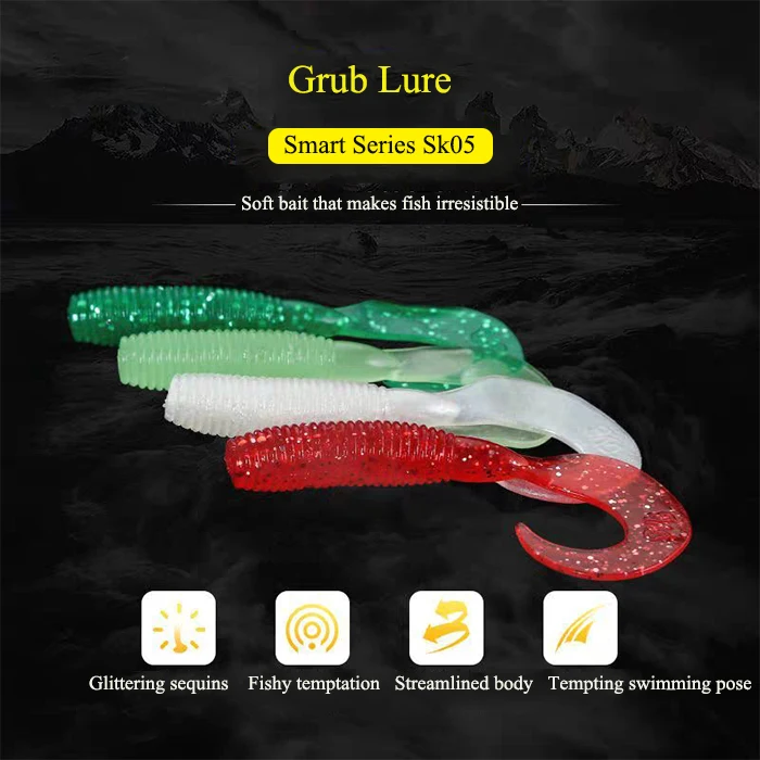 Lutac  Grub Soft Lure 65MM 3.3G Fast Sinking Bait 12Pcs 4Colors PVC Material Half Moon Cape Design Bait Texture Design