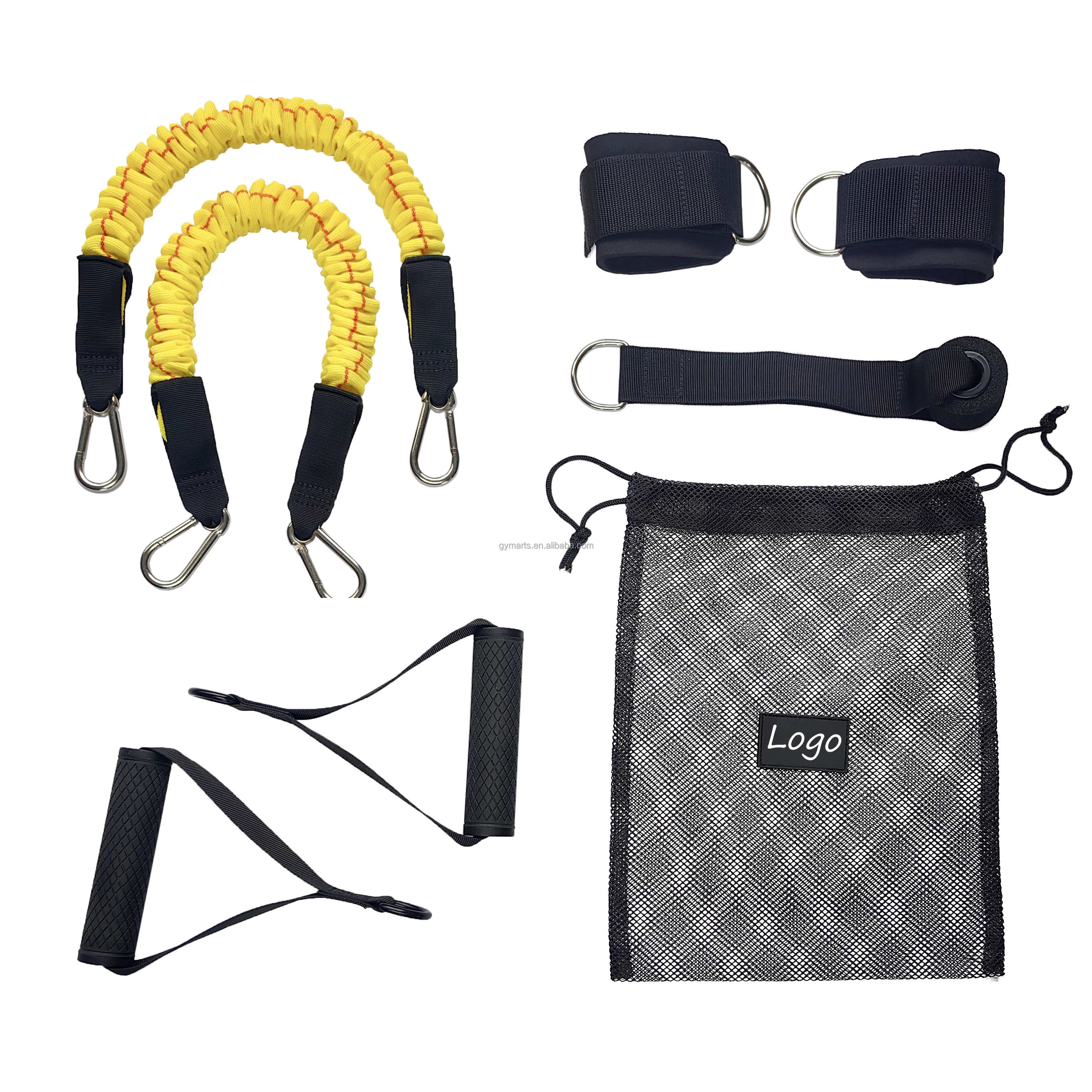 Gymarts resistance bands wholesale  elastic tube band with fabric cover eyelet carabiner for workout