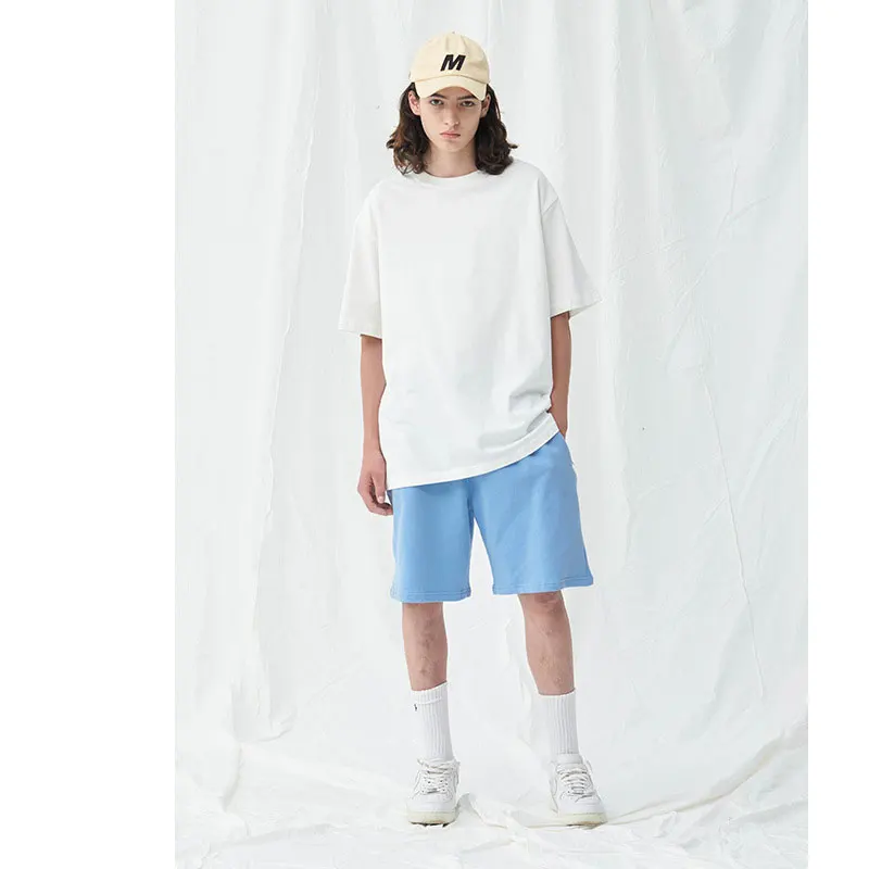 Solid color loose casual RTS white blank t shirt oversized sport wear stock high quality t shirts for men wholesale half-seelved