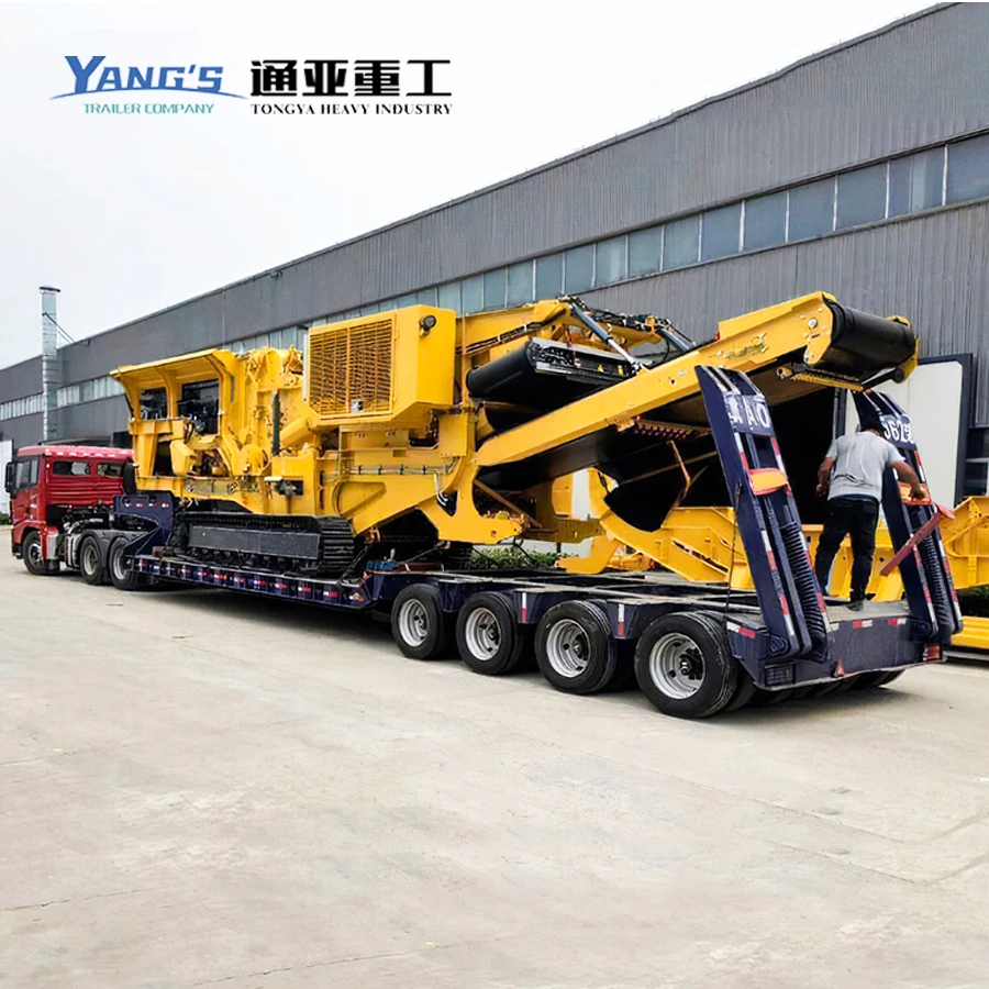 High Quality Heavy Duty Lowboy Lowbed Trailer Transport Heavy Machine Low Bed Truck Semi Trailer With Mechanical Ladder
