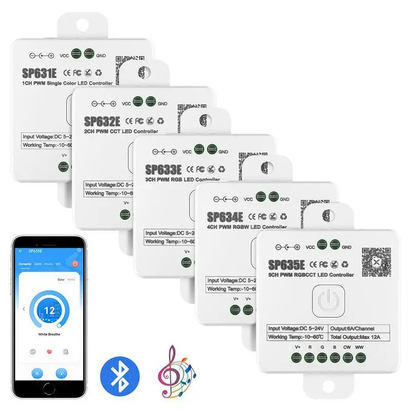 smart home lighting light dimmer app music control SP635E PWM rgbcct rgbwc rgbcw led controller 5-24v single and double color