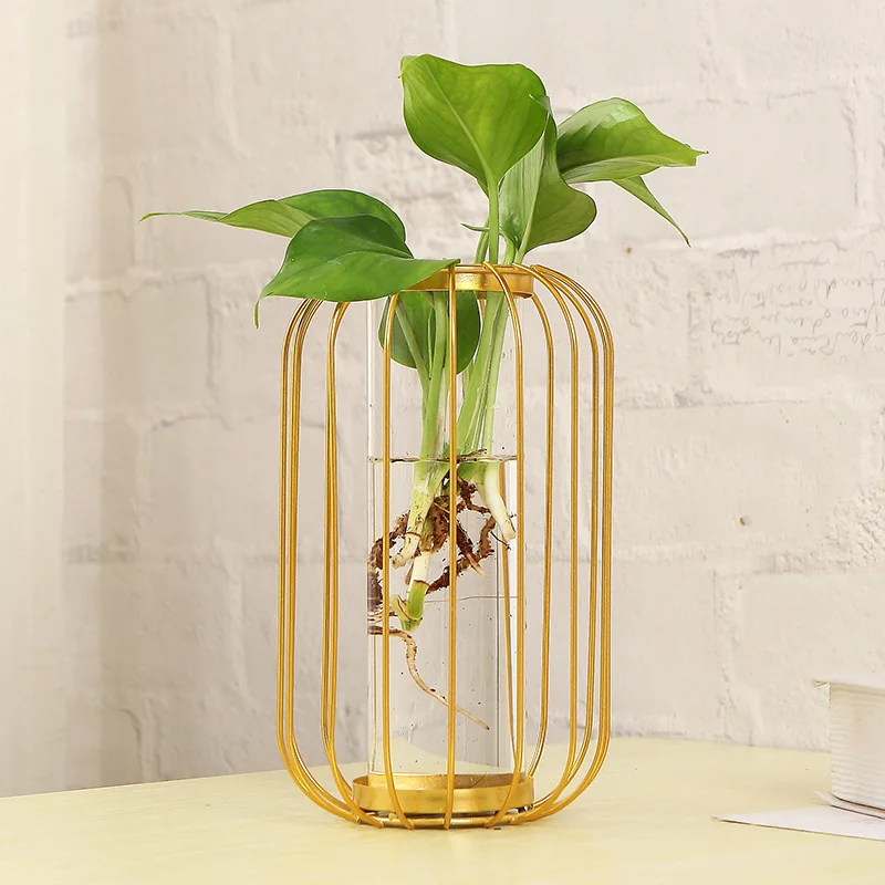 Новое поступление, скандинавские Гидропонные свадебные золотые металлические и стеклянные цветочные вазы, декоративная подставка