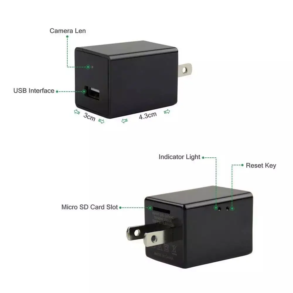  Миниатюрная шпионская камера с USB-зарядным устройством HD Скрытая настенное зарядное устройство USB-разъемом для няни дома детей малышей без
