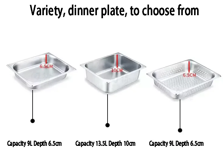 Customizable 13.5 liters High capacity 1/2/3Multi grid stainless steel chafing dishes for catering