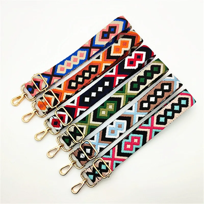 1.5 inch Width Diamond Embroidery Wide Rhombus Printing Adjustable Replacement Belt Guitar Style Cross Body Handbag Purse Straps