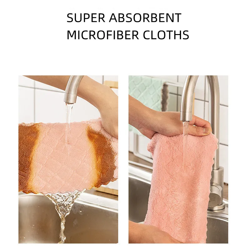 Reusable SUPER ABSORBENT  Kitchen Dish Towels, Cleaning Dishcloths for Kitchen Lint Free Coral Fleece Kitchen Cleaning