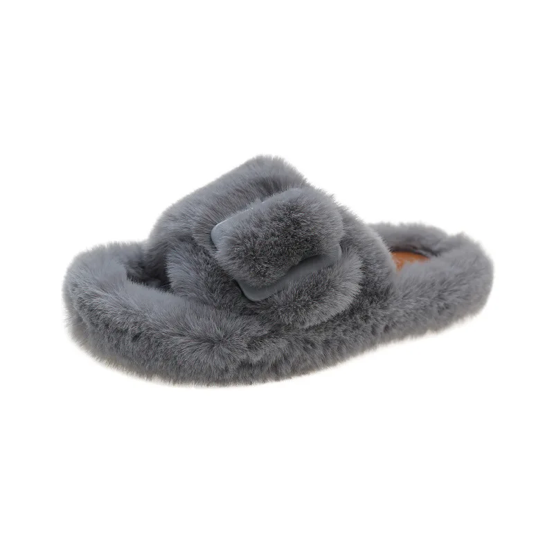 Wholesale Comfortable Winter Warm Slides Shoes Premium Sheepskin Home Ladies Fashion Fluffy Faux Fur Slippers For Women