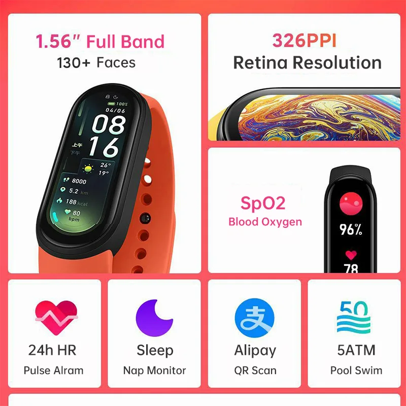 
original mi global version m5 inteligente fitness tracker fit smart bands mi band 5 6 smart watch band 6 