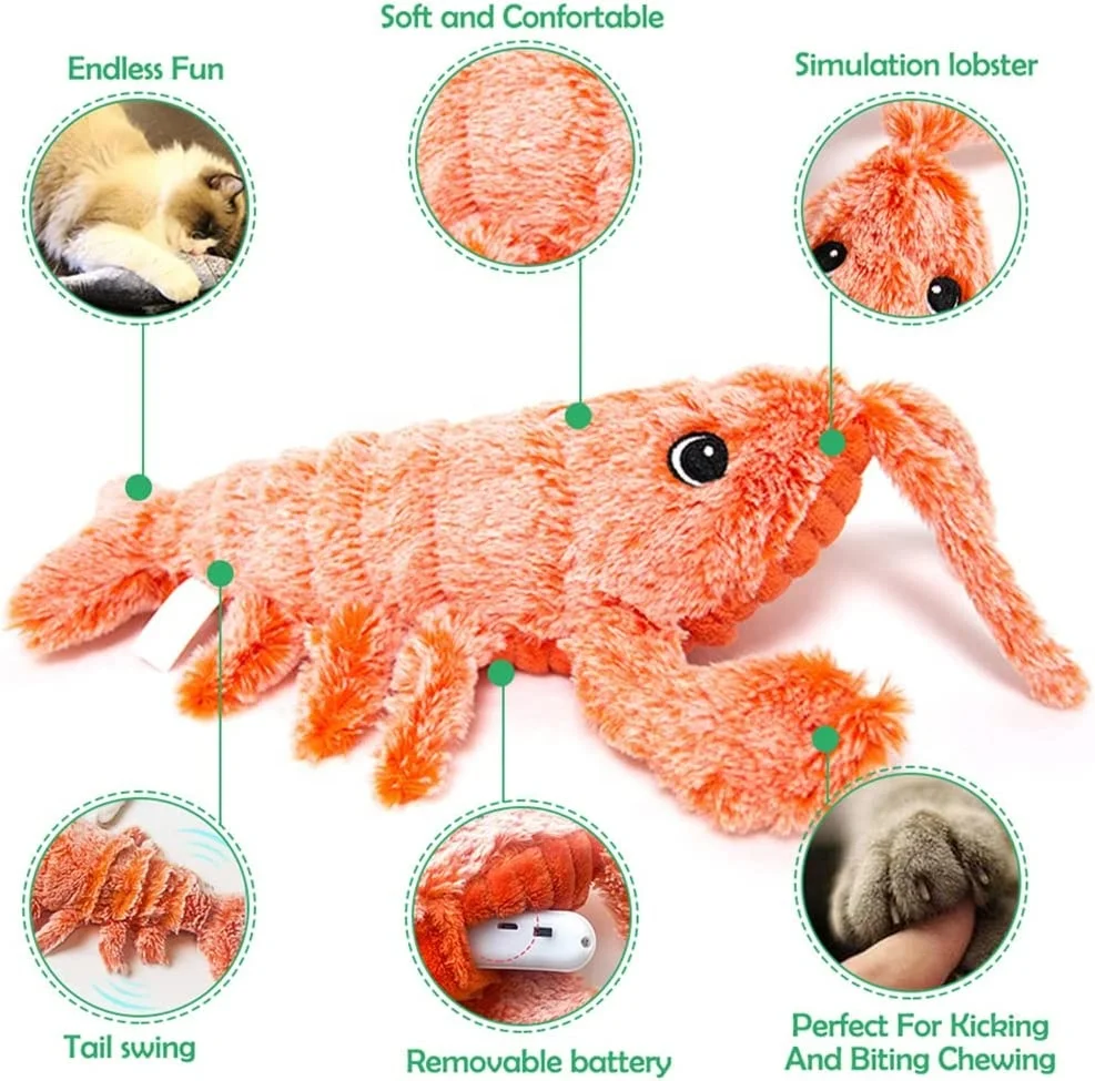 Electric Jumping Simulation Lobster Fish Cats Dogs Toy USB Charging Plush Pet Dog Cat Stuffed Interactive Toy