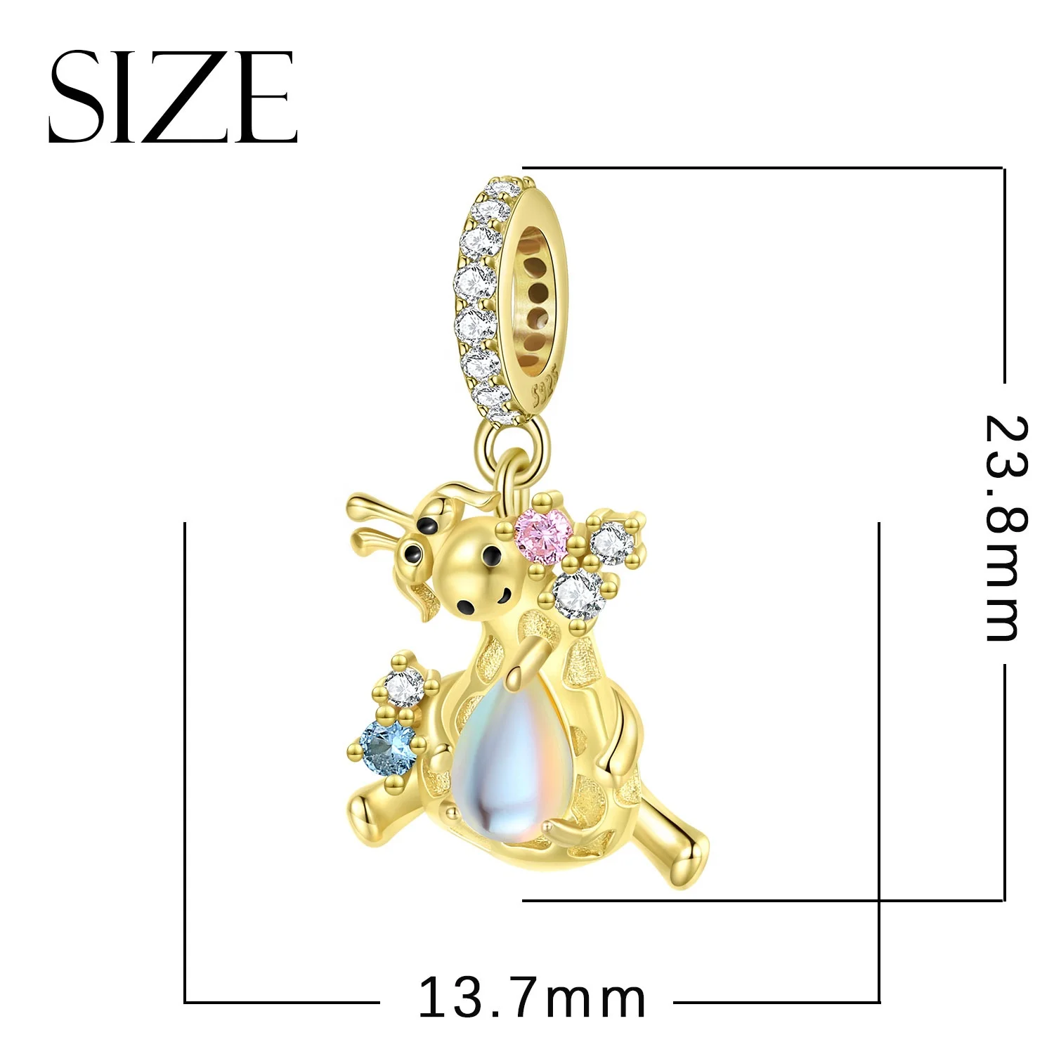 Cute Animal Giraffe Frog Caterpillar Moonstone Pendant 925 Sterling Silver Heart Charm beads for Bracelet Women Jewelry making