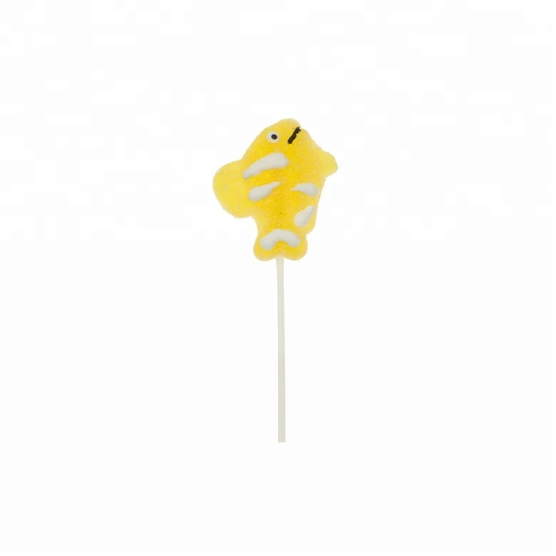 Cheap yellow color fish shape soft candy lollipop