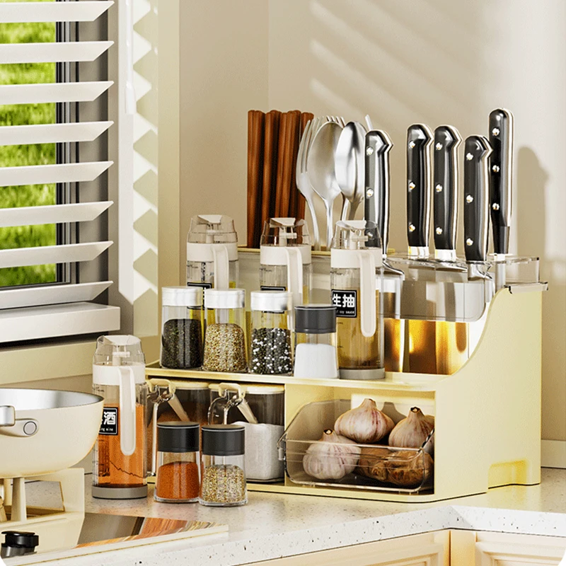 Three-Layer Standing Type Chopsticks and Condiment Bottle Storage Rack Kitchen Tools Plastic Storage Rack
