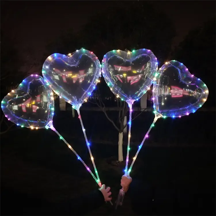 Colorful Light Party Decorations LED String Heart Shape Bobo Balloon Edding Decoration Bubble Balloons