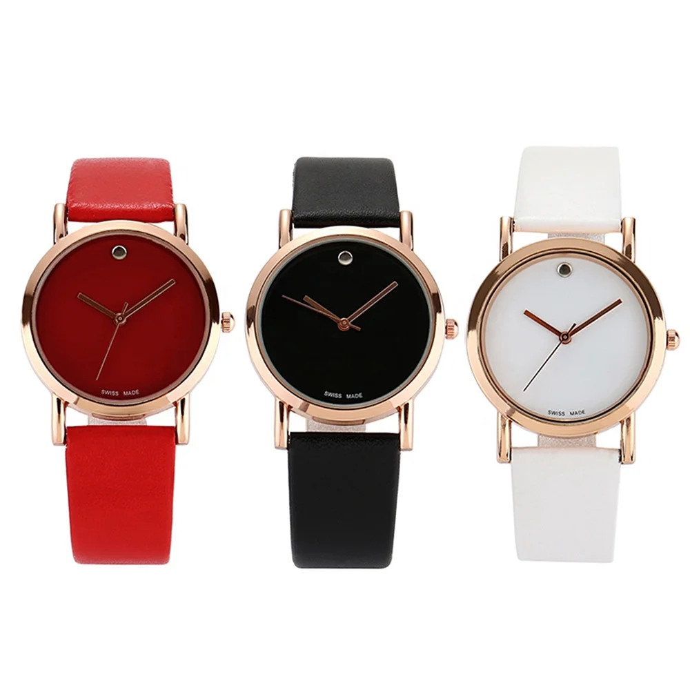 Cheap modern stylish RED Leather quartz watch for Women ladies