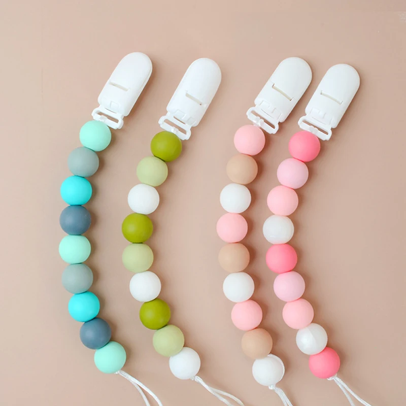 Factory Food Grade Nipple Pacifier Clips Teething Beads Dummy Holder Custom Baby Pacifier Clip Chain for Boys and Girls