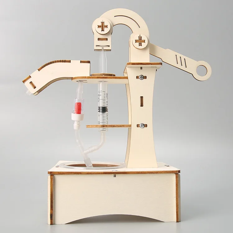 Diy Wooden Hand Pressure Water Pump Science Class Experimental Materials Kit Stem Puzzle Toys for Kids
