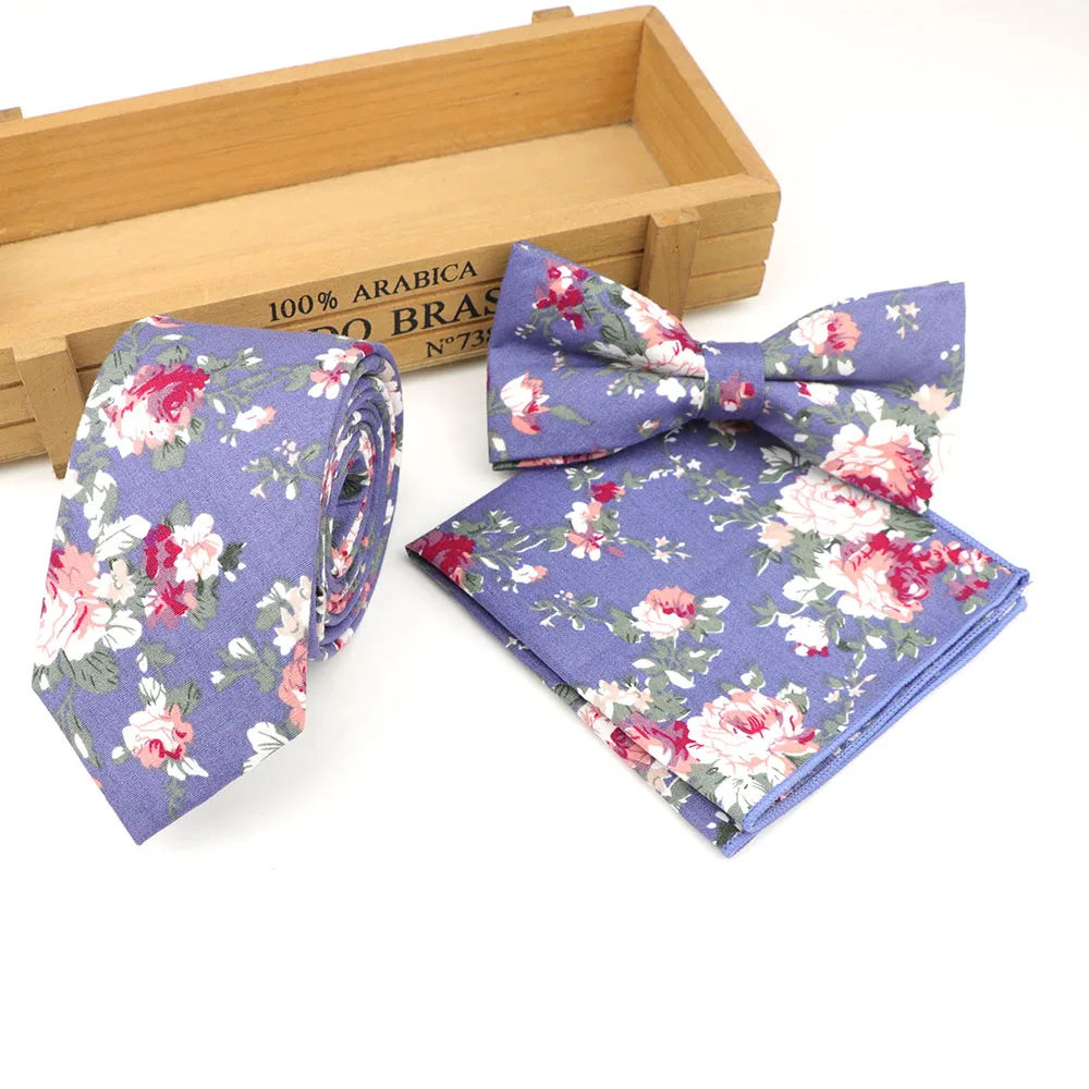 Набор хлопковых галстуков для мужчин тонкий галстук галстук-бабочка носовой платок Свадебный 3 шт.