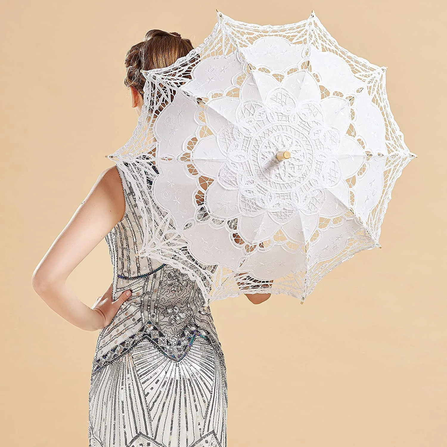 LOTUS Lace Parasol Umbrella Vintage Wedding Bridal Lace Umbrella for Decoration Photo Tea Party Adult Size Cotton Pongee Cartoon