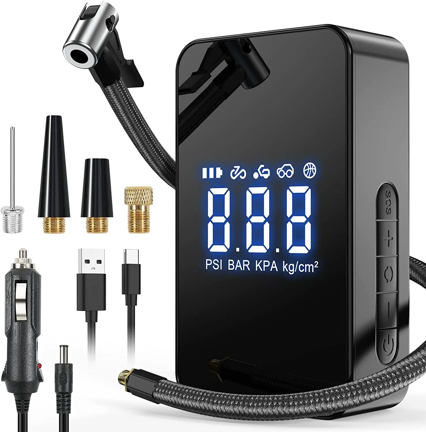 Portable Air Compressor Tire Inflator 12V Portable Air Pump with 6000mAh Battery 140PSI Digital Screen and Emergency LED Light