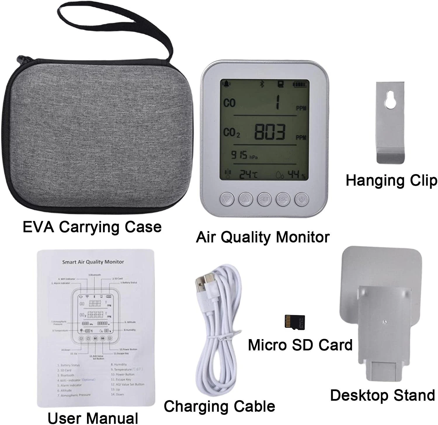 Amazon Best Seller Camping Outdoor portable co co2 temperature humidity meter carbon monoxide detector gas analyzer