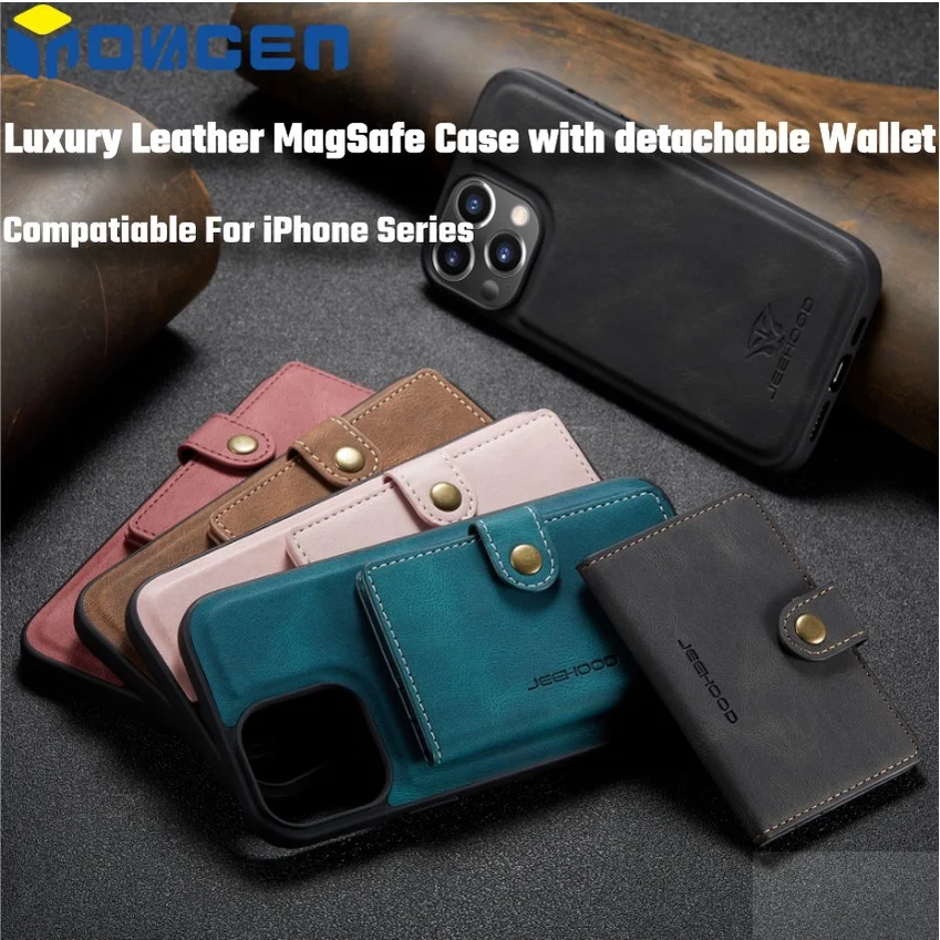 Leather MagSafe Case Compatiable For iPhone/Magnetic Leather Back Cover with Detachable Wallet Card Holder,Shockproof Multicolor