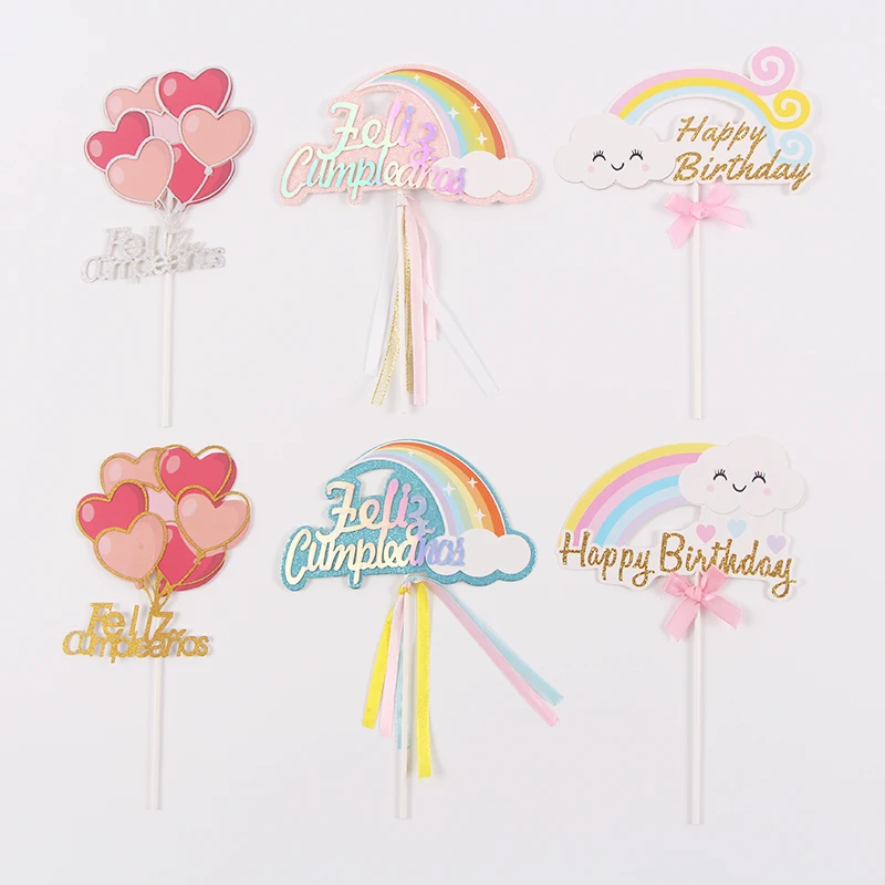 Hot selling baking supplies Cake Decorations blue yellow paper cute cartoon Cake Plugin Kids Birthday Cupcake