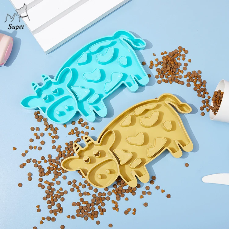 New Arrive Lovely Cow Shape Soft Chew Resistant Healthy Diet Dog Bowl Slow Feeder Eating Large