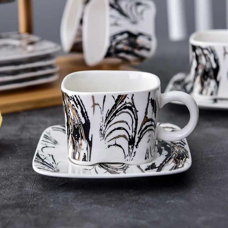 Фарфоровый чайный сервиз Подарочный кофейный с деревянным держателем китайский и 6 чашек блюдцем